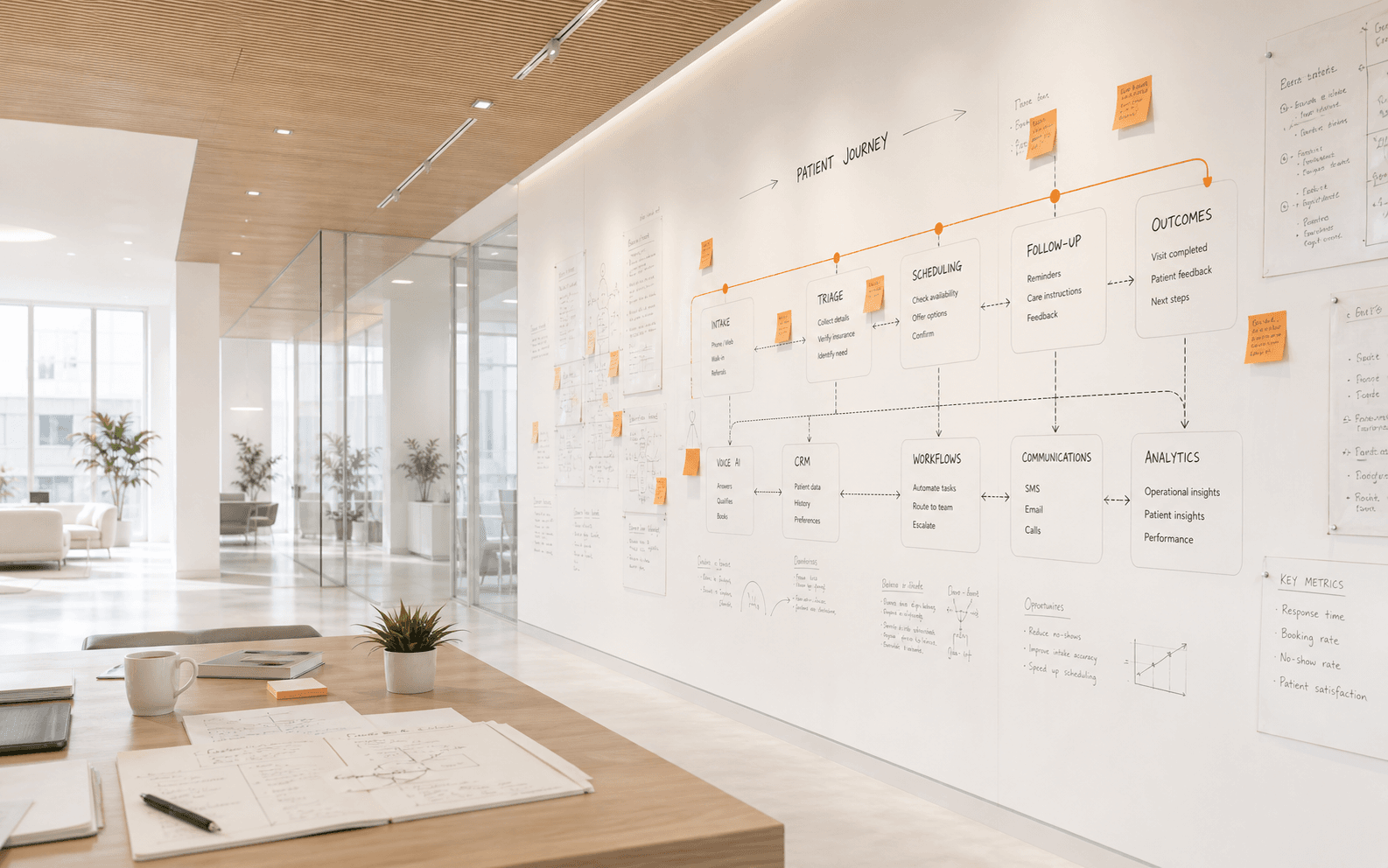 Bright implementation lab with an AI operating map