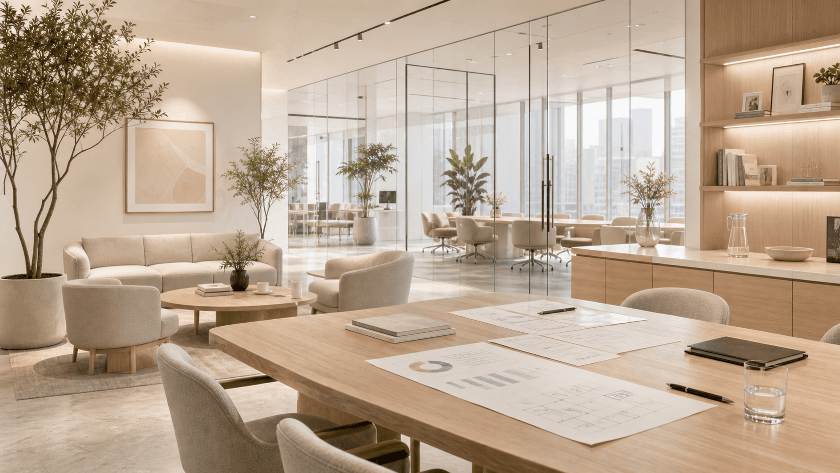 Bright business strategy room